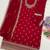 D red faux georgette semi stitched suit with embroidery work