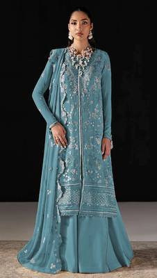 D blue chiffon suit with embroidery  1