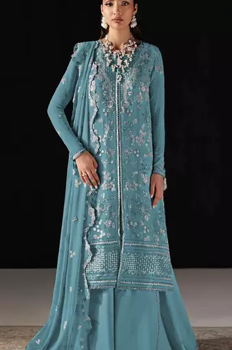 D blue chiffon semi stitched suit with embroidery work