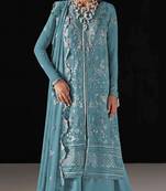 D blue chiffon semi stitched suit with embroidery work