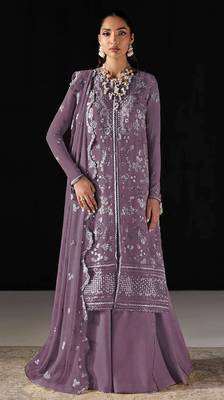 Purple chiffon suit with embroidery  1