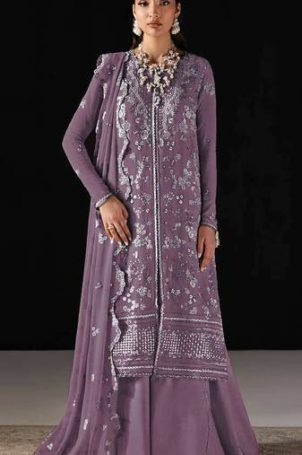 Purple chiffon semi stitched suit with embroidery work