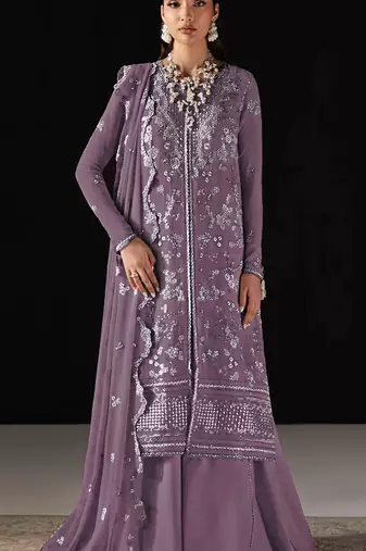 Purple chiffon semi stitched suit with embroidery work