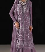 Purple chiffon semi stitched suit with embroidery work