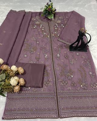 Purple chiffon suit with embroidery  2