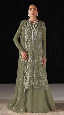 Mehendi chiffon suit with embroidery  1