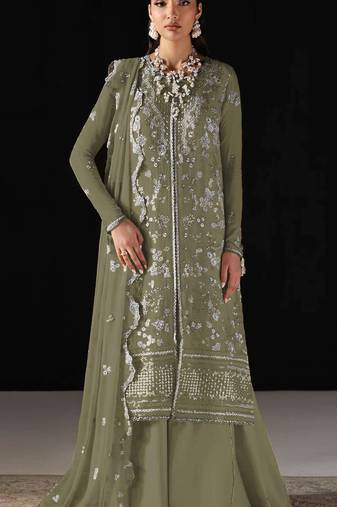 Mehendi chiffon semi stitched suit with embroidery work