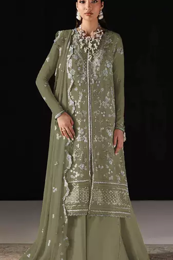 Mehendi chiffon semi stitched suit with embroidery work