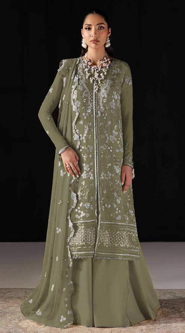 Mehendi chiffon semi stitched suit with embroidery work