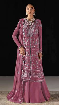 Pink chiffon suit with embroidery  1