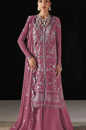 Pink chiffon semi stitched suit with embroidery work