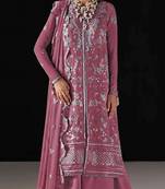 Pink chiffon semi stitched suit with embroidery work