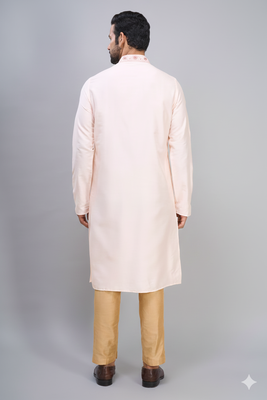 cream embroidered silk men’s kurta pant set 2