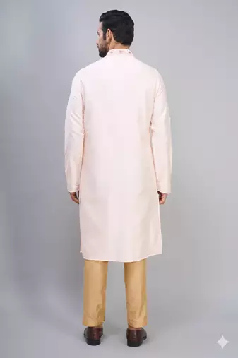 cream embroidered silk men’s kurta pant set