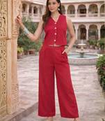 Women’s pink solid co-ord set | sleeveless vest top with wide leg pants