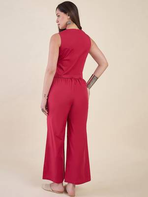 Women’s pink solid co-ord set | sleeveless vest top with wide leg pants 3
