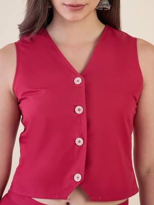 Women’s pink solid co-ord set | sleeveless vest top with wide leg pants 4