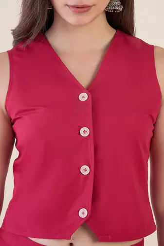 Women’s pink solid co-ord set | sleeveless vest top with wide leg pants