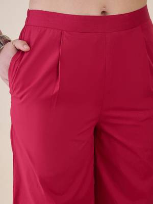 Women’s pink solid co-ord set | sleeveless vest top with wide leg pants 5