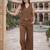 Women’s brown solid co-ord set | sleeveless vest top with wide leg pants
