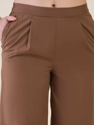 Women’s brown solid co-ord set | sleeveless vest top with wide leg pants 5