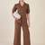 brown puff sleeve blazer co-ord set with wide pants