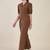 brown puff sleeve blazer co-ord set with wide pants