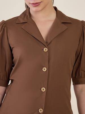 brown puff sleeve blazer co-ord set with wide pants 5
