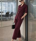 burgundy puff sleeve blazer co-ord set with wide pants