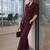 burgundy puff sleeve blazer co-ord set with wide pants