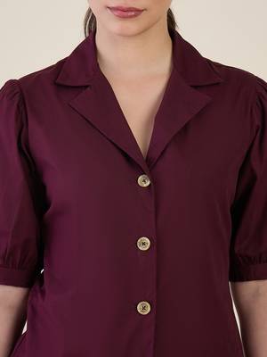 burgundy puff sleeve blazer co-ord set with wide pants 5