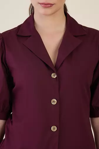 burgundy puff sleeve blazer co-ord set with wide pants
