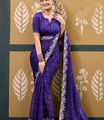 Blue printed embroidered saree