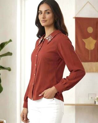 maroon embroidered collar button-down shirt 2