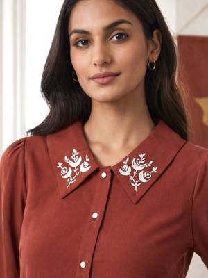 maroon embroidered collar button-down shirt 3