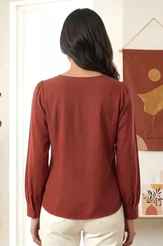 maroon embroidered collar button-down shirt