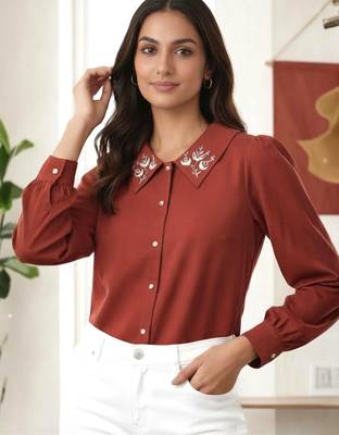 maroon embroidered collar button-down shirt 5