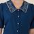 blue embroidered collar puff sleeve button-down top