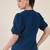 blue embroidered collar puff sleeve button-down top