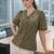 olive green embroidered puff sleeve button-down shirt