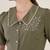 olive green embroidered puff sleeve button-down shirt