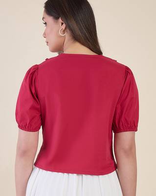 Women’s pink solid top with ruffle peter pan collar & puff sleeves | stylish casual & party wear blouse 4