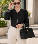 black crepe shirt with lace detail & embroidered cuffs