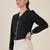 black crepe shirt with lace detail & embroidered cuffs