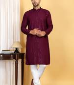 Maroon wine color embroidered kurta set with sequins highlights