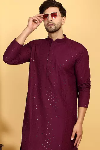 Maroon wine color embroidered kurta set with sequins highlights