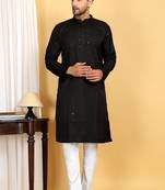 Black embroidered kurta set with sequins highlights