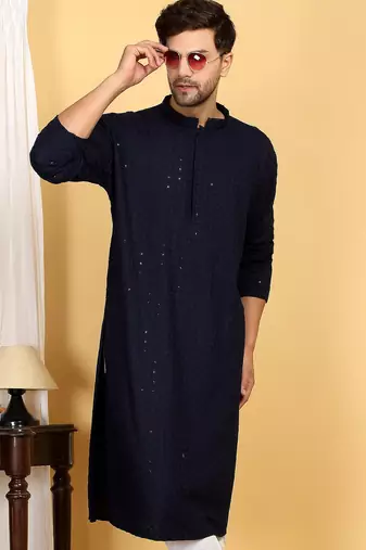 Elegant black kurta set with sequins detailing