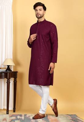 wine color embroidered kurta set with sequins highlights 3