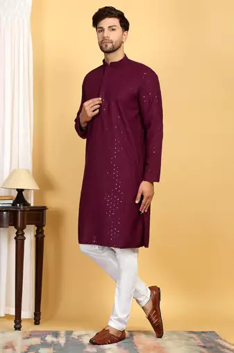Maroon wine color embroidered kurta set with sequins highlights